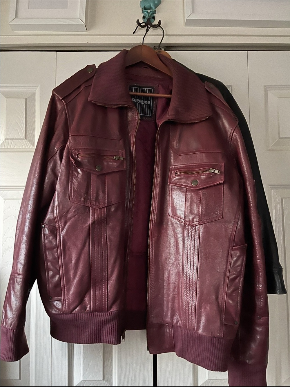 Men's Burgundy Leather Bomber Jacket